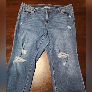 Old Navy Distressed Mid-Rise Power Slim Straight Jeans Stretch
